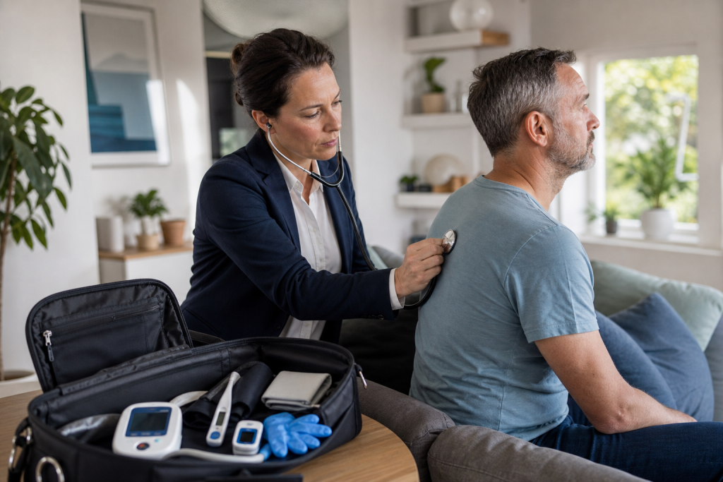 Mobila Doktorn doctor examining a patient during a home visit in Stockholm
